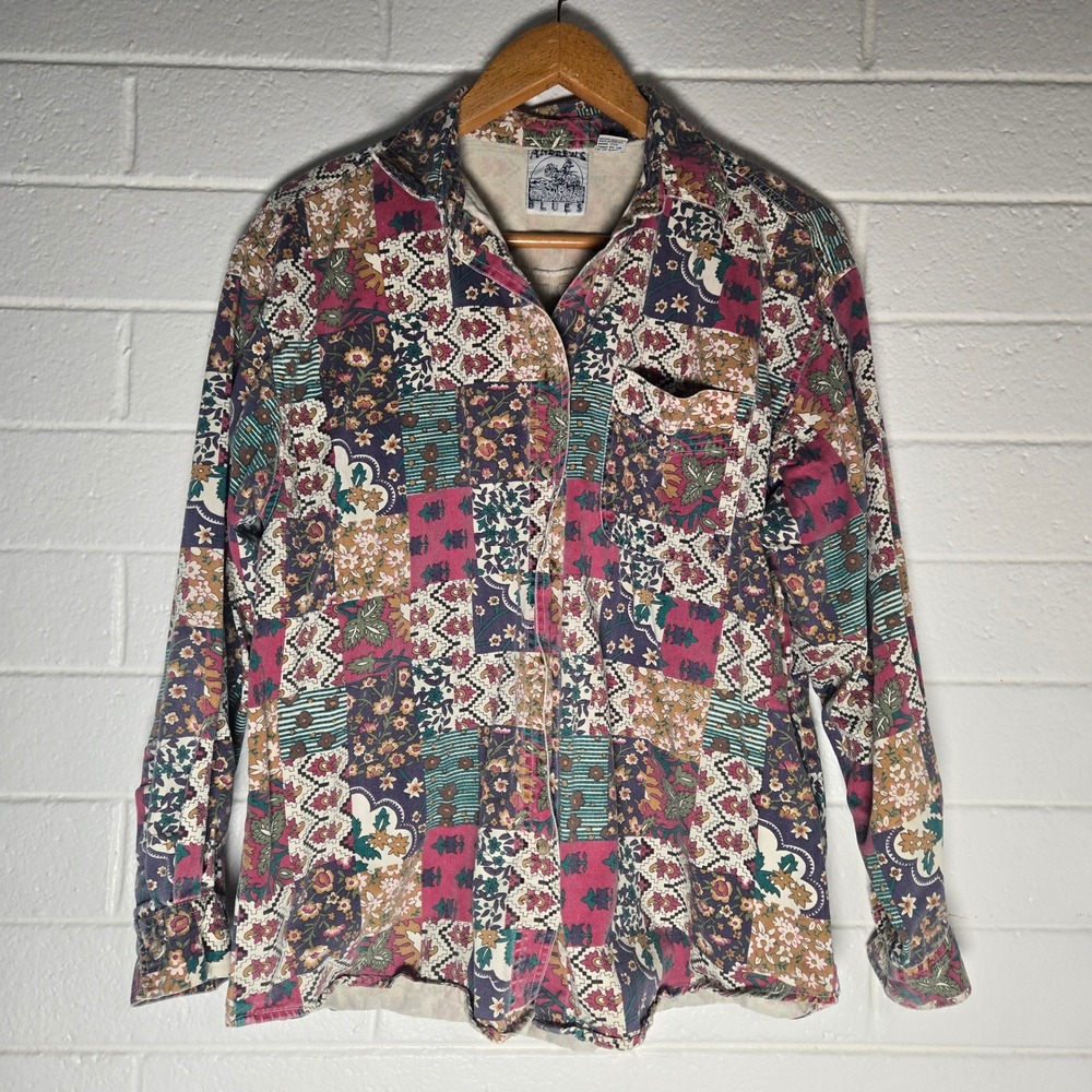Vtg Mixed Print Paisley Button Shirt‎ Mens XL Patchwork Floral Cotton 90s Funky